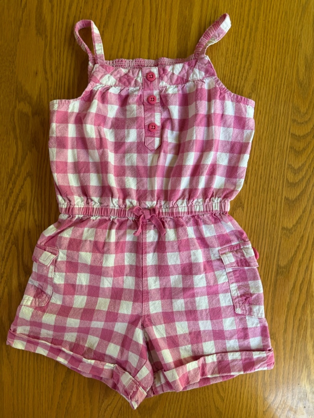 Vintage OshKosh B’gosh Pink Gingham Romper 4T Pink Check, 80s/90s Cotton